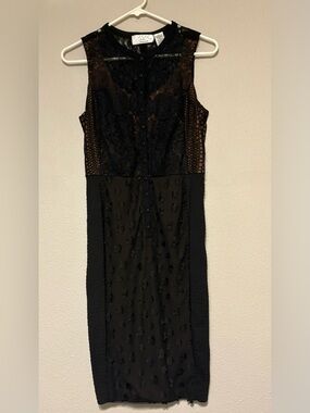 Byron Lars Beauty Mark Black Lace Button-Front Midi Dress